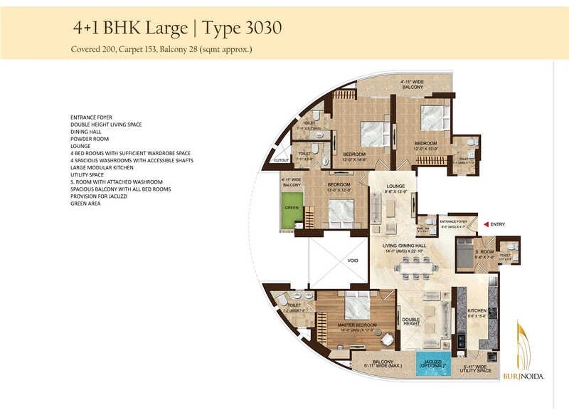 Floor plan of 4 BHK 3030 Sq. Ft. Apartment in Dasnac Burj, Noida