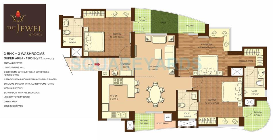  3 BHK Apartment at Dasnac The Jewel, Sector 75 – for Rent