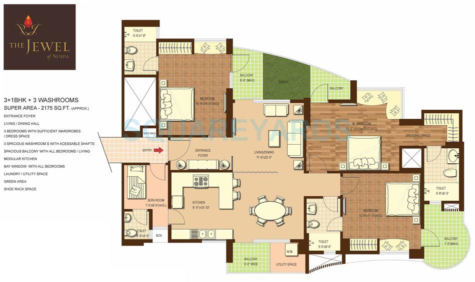Floor plan of 3 BHK 2175 Sq. Ft. Apartment in Dasnac The Jewel, Noida