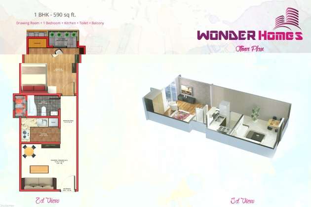1 BHK 590 Sq. Ft. Apartment in Dream Wonder Homes