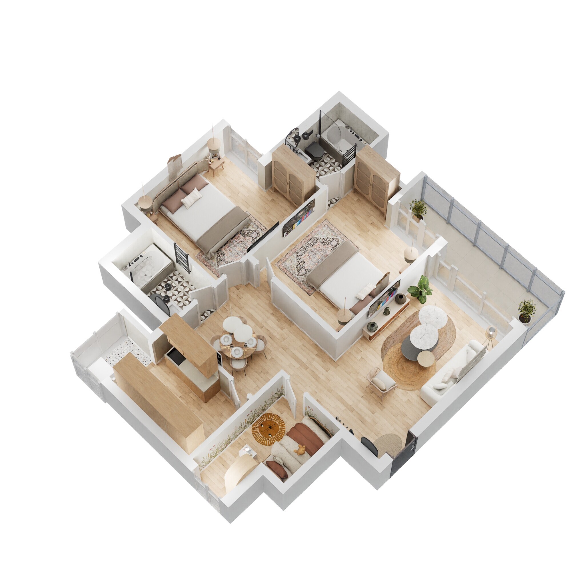 Floor plan of 2 BHK 1286 Sq. Ft. Apartment in Eldeco Inspire, Noida