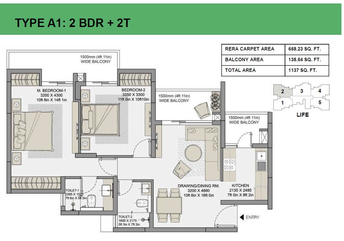  2 BHK Apartment at Eldeco Live By The Greens, Sector 150 – for Rent
