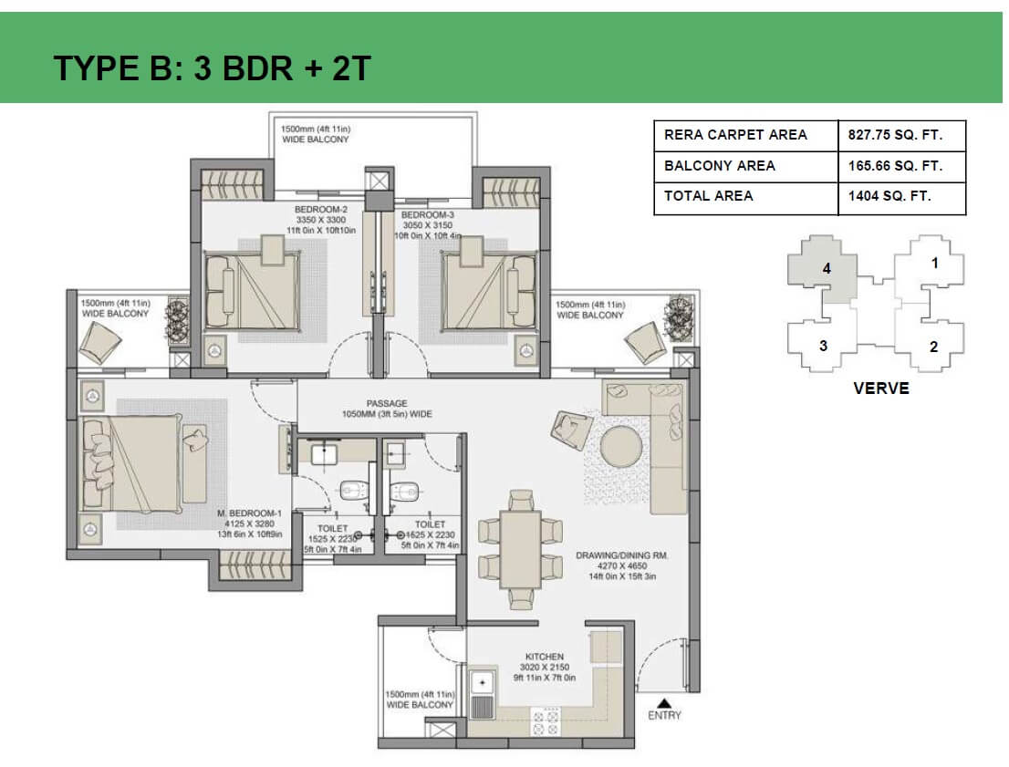 3 BHK Apartment at Eldeco Live By The Greens, Sector 150 – for Sale