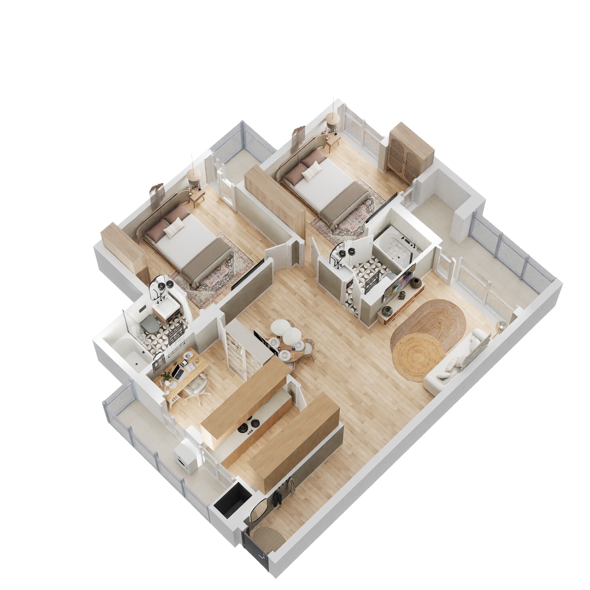 Floor plan of 2 BHK 1228 Sq. Ft. Apartment in Eldeco Magnolia Park, Noida
