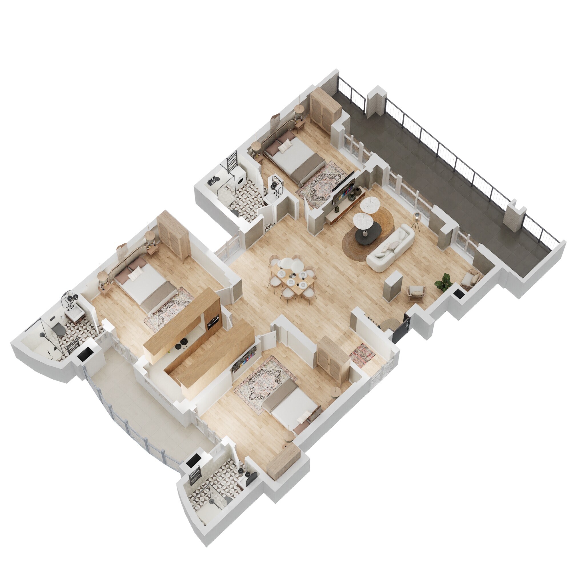 Floor plan of 3 BHK 1980 Sq. Ft. Apartment in Eldeco Sylvan View, Noida