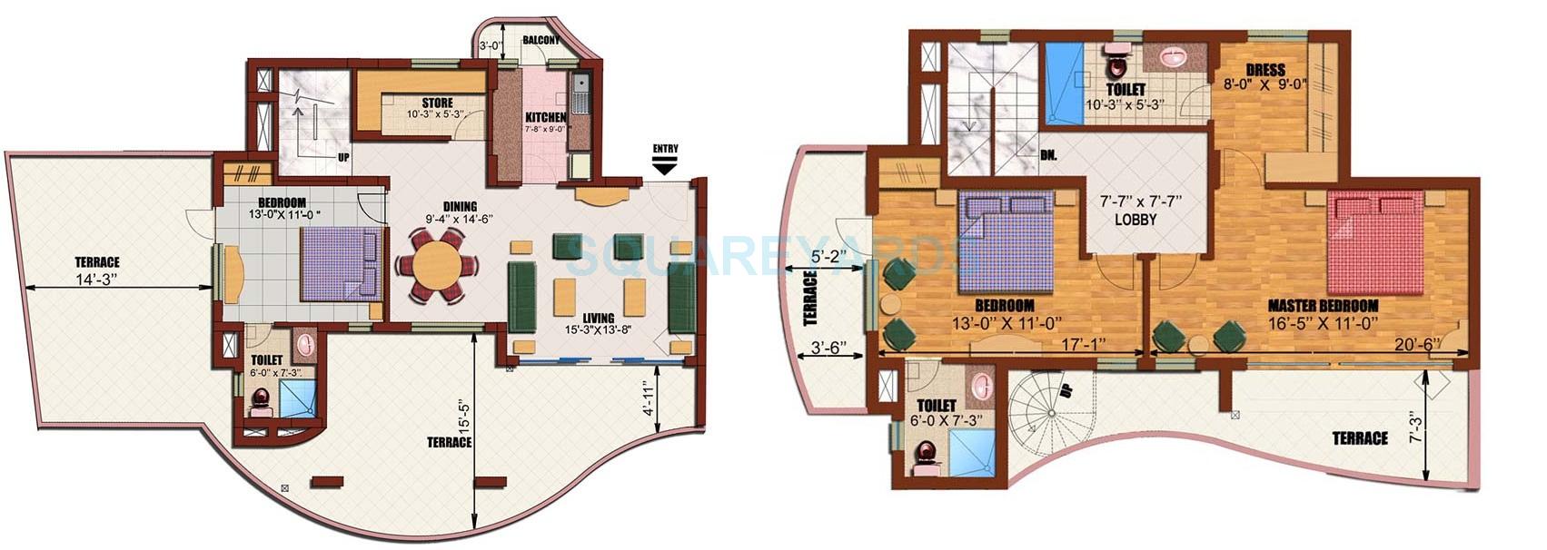 Floor plan of 3 BHK 2195 Sq. Ft. Apartment in Eldeco Utopia, Noida
