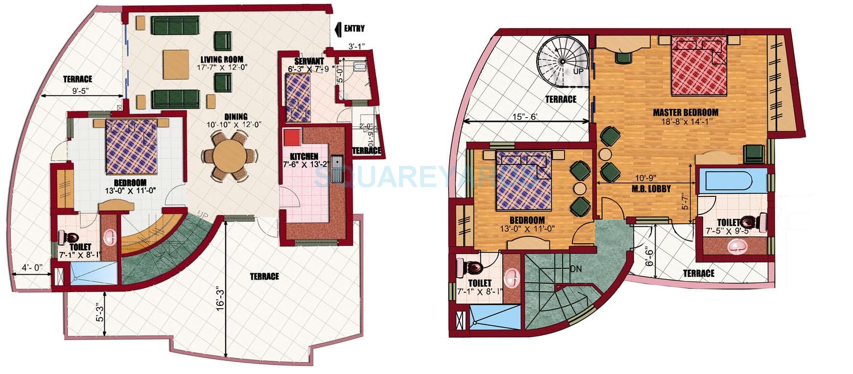 Floor plan of 3 BHK 2320 Sq. Ft. Apartment in Eldeco Utopia, Noida