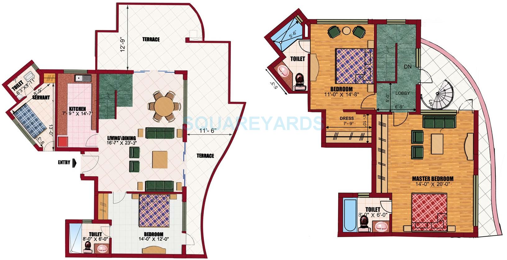Floor plan of 3 BHK 2340 Sq. Ft. Apartment in Eldeco Utopia, Noida