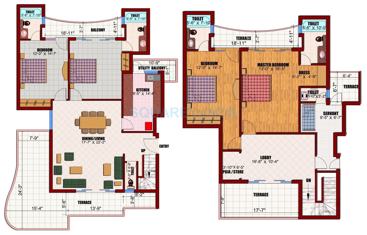 Floor plan of 4 BHK 2925 Sq. Ft. Apartment in Eldeco Utopia, Noida