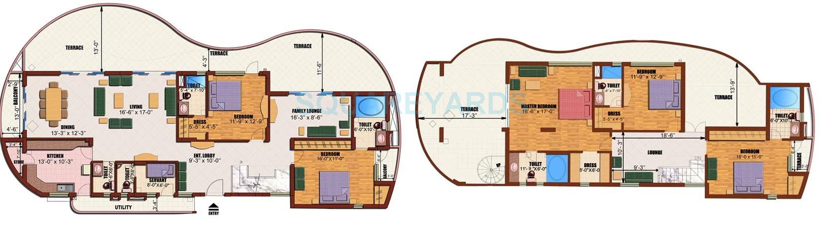 Floor plan of 5 BHK 4045 Sq. Ft. Apartment in Eldeco Utopia, Noida