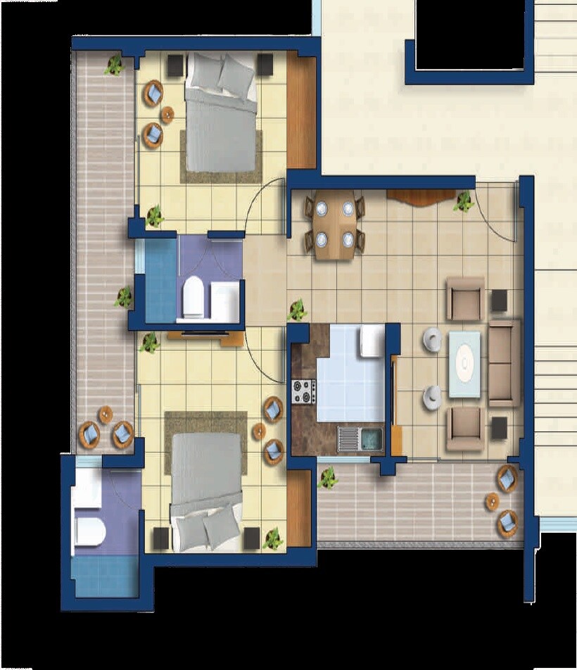 Floor plan of 2 BHK 1150 Sq. Ft. Apartment in Elixir Windz, Noida