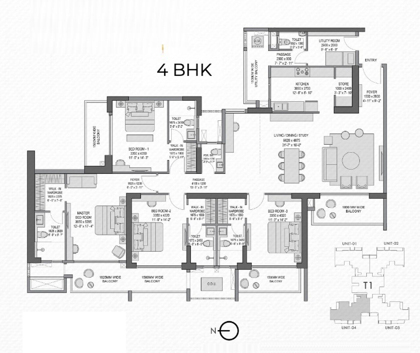 Floor plan of 4 BHK 3530 Sq. Ft. Apartment in Experion Elements, Noida