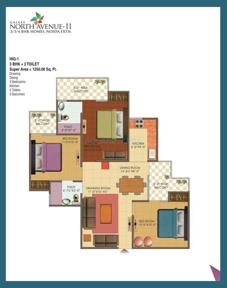 galaxy north avenue ll apartment 3bhk 1250sqft 1