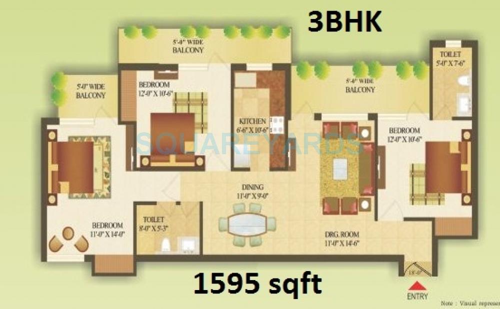 Floor plan of 3 BHK 1595 Sq. Ft. Apartment in Gardenia Gateway, Noida