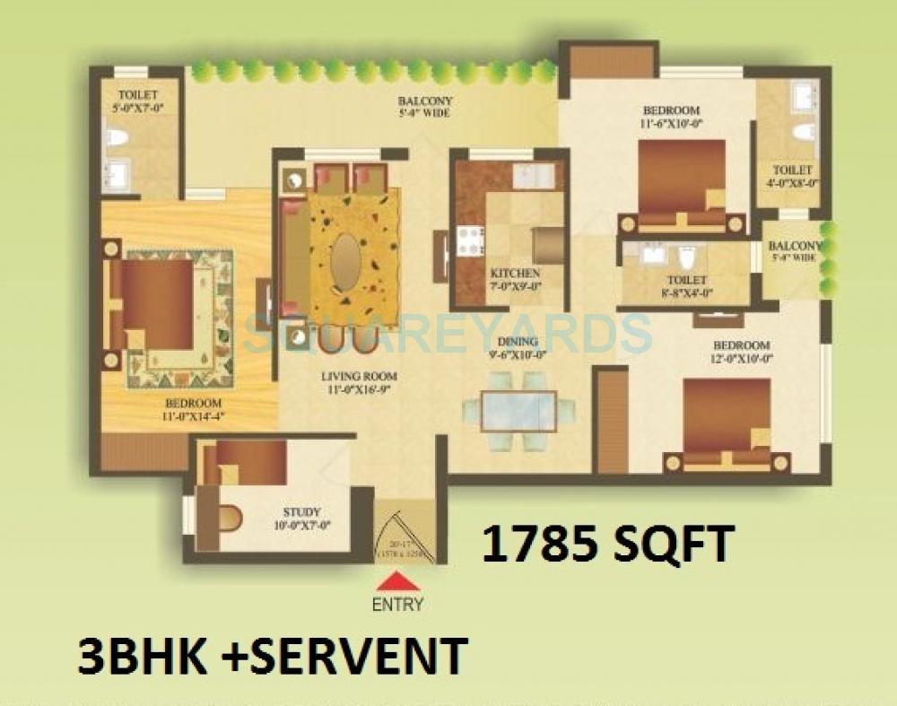 Floor plan of 3 BHK 1785 Sq. Ft. Apartment in Gardenia Gateway, Noida