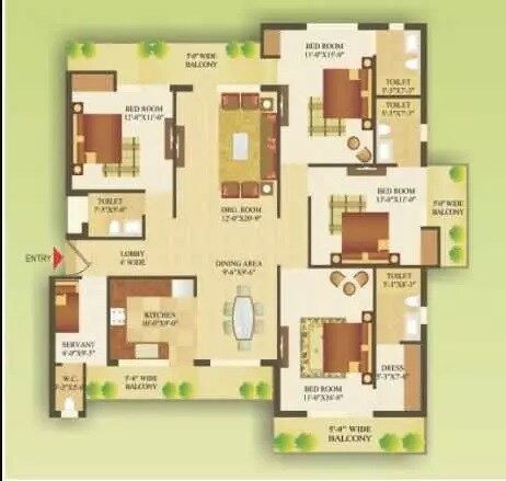 Floor plan of 4 BHK 2300 Sq. Ft. Apartment in Gardenia Gateway, Noida