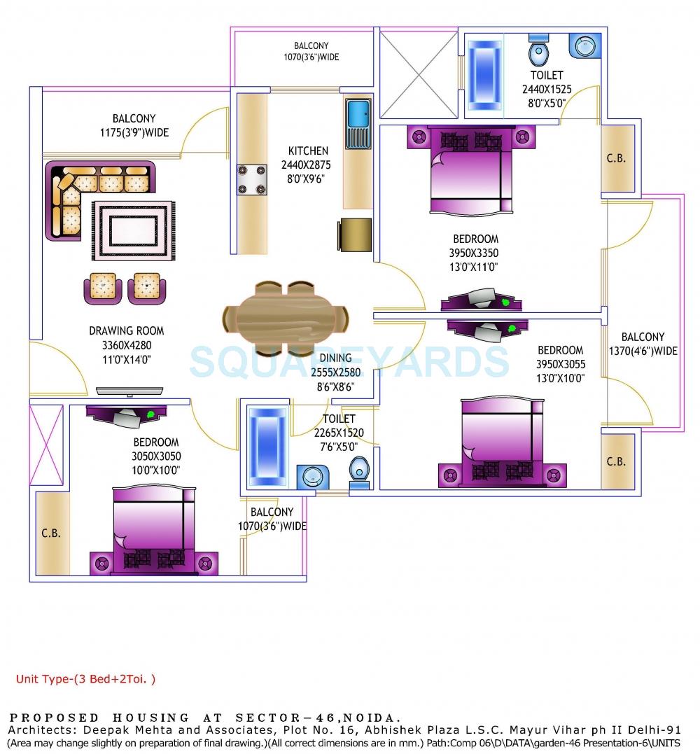 Rental 3 Bedroom 1350 Sq.Ft. Apartment in Gardenia Glory, Sector 46 ...