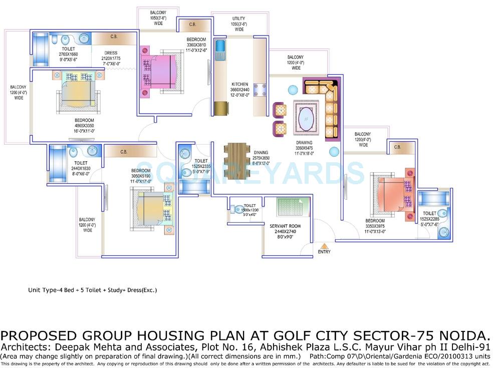 Floor plan of 4 BHK 2250 Sq. Ft. Apartment in Gardenia Golf City, Noida
