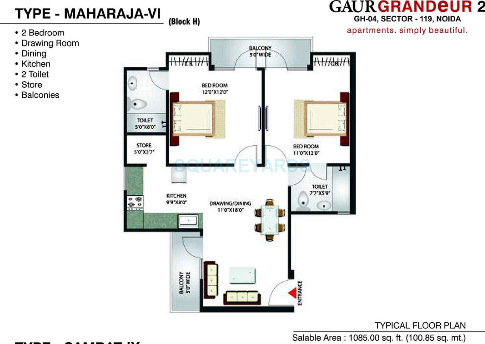 2 BHK 1085 Sq. Ft. Apartment in Gaur Grandeur 2