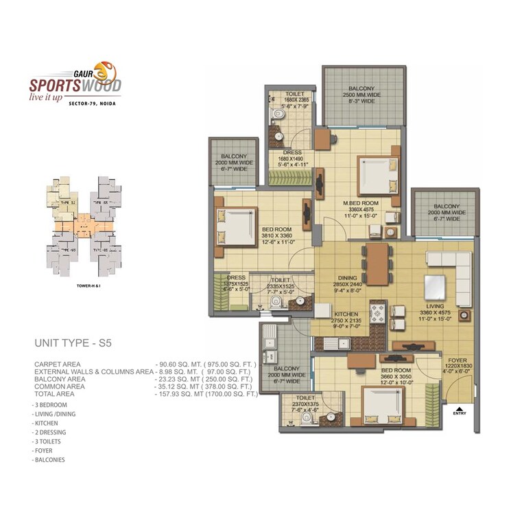 Other, gaur-sportswood 3 Bedroom 1700 Sq.Ft. Apartment In Sector 79 Noida 8608682