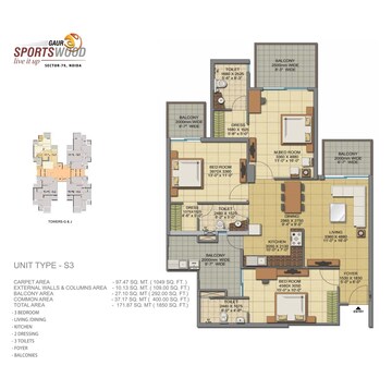  3 BHK Apartment at Gaur Sportswood, Sector 79 – for Rent