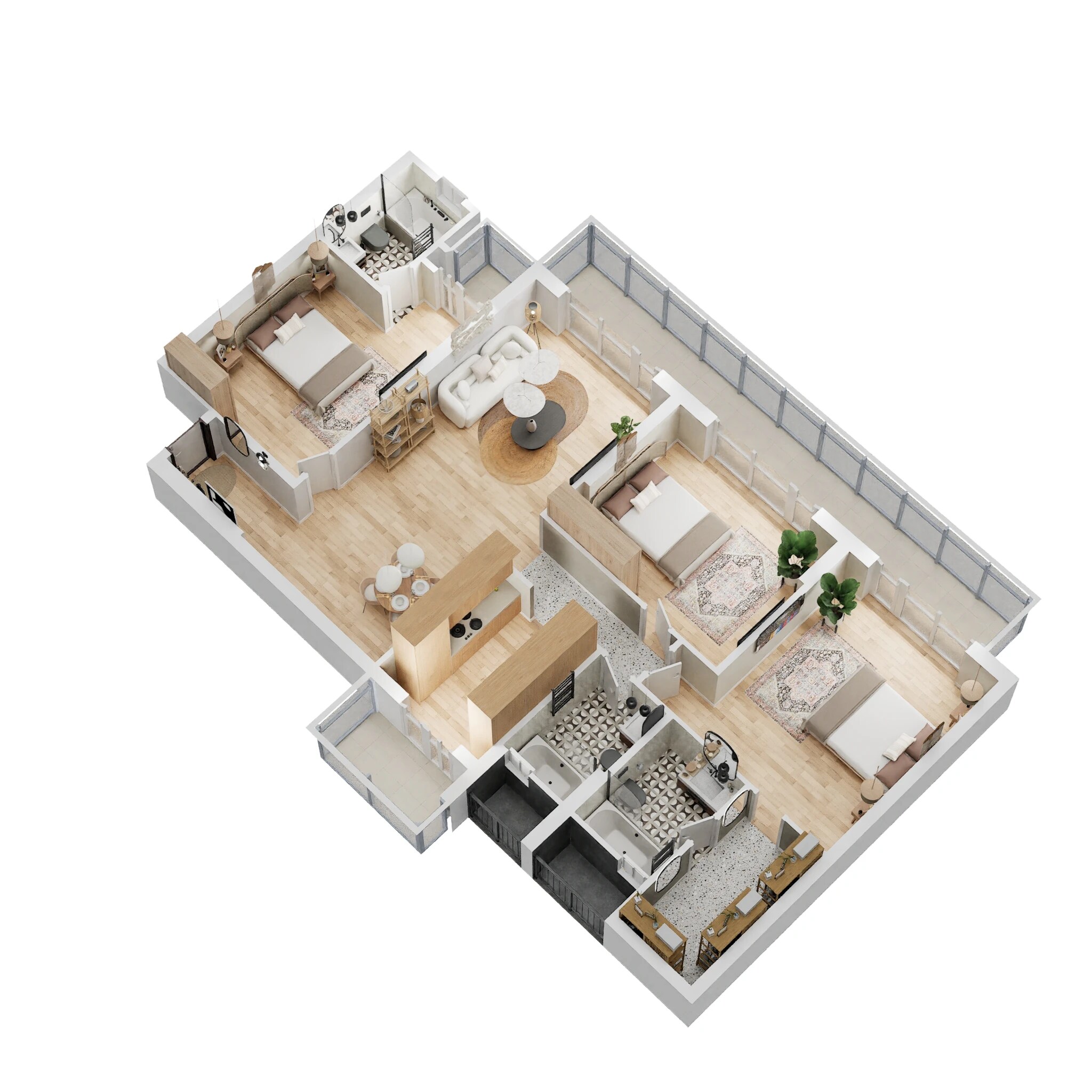 Floor plan of 3 BHK 2080 Sq. Ft. Apartment in Godrej Woods, Noida