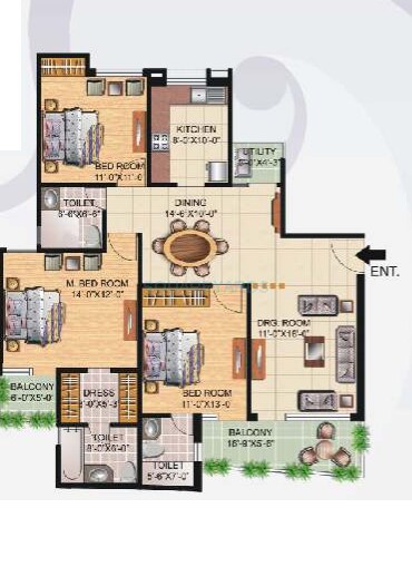 Floor plan of 3 BHK 1575 Sq. Ft. Apartment in Great Value Sharanam, Noida