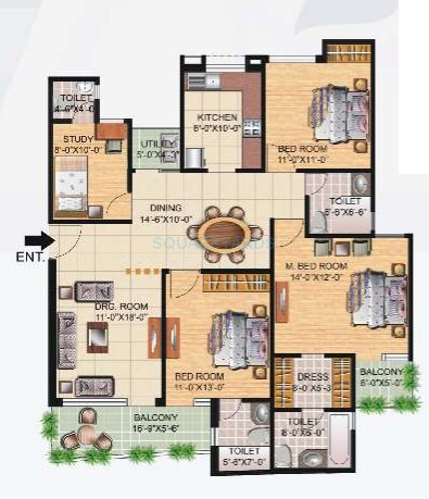 Floor plan of 3 BHK 1710 Sq. Ft. Apartment in Great Value Sharanam, Noida