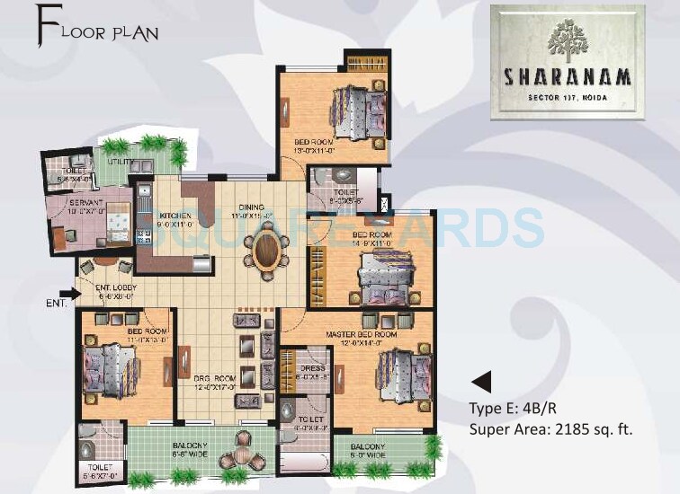 Floor plan of 4 BHK 2185 Sq. Ft. Apartment in Great Value Sharanam, Noida