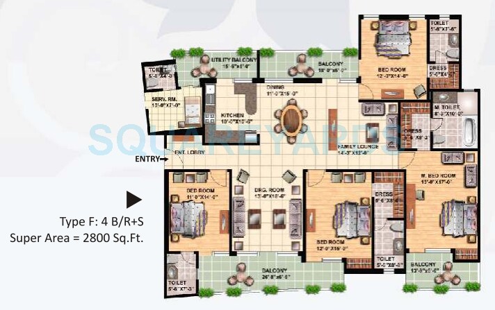 Floor plan of 4 BHK 2800 Sq. Ft. Apartment in Great Value Sharanam, Noida