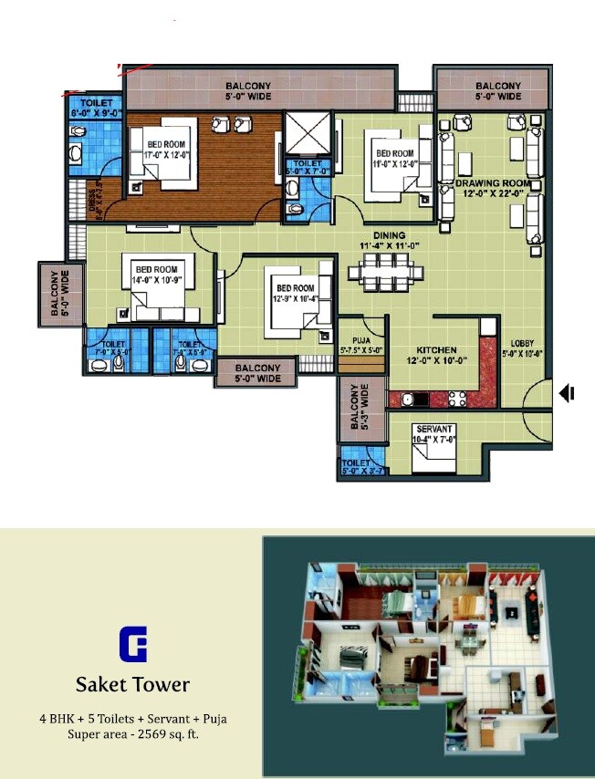 Floor plan of 3 BHK 2569 Sq. Ft. Apartment in Griha Pravesh, Noida