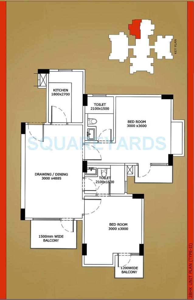 Floor plan of 2 BHK 900 Sq. Ft. Apartment in Horizon Iridia, Noida
