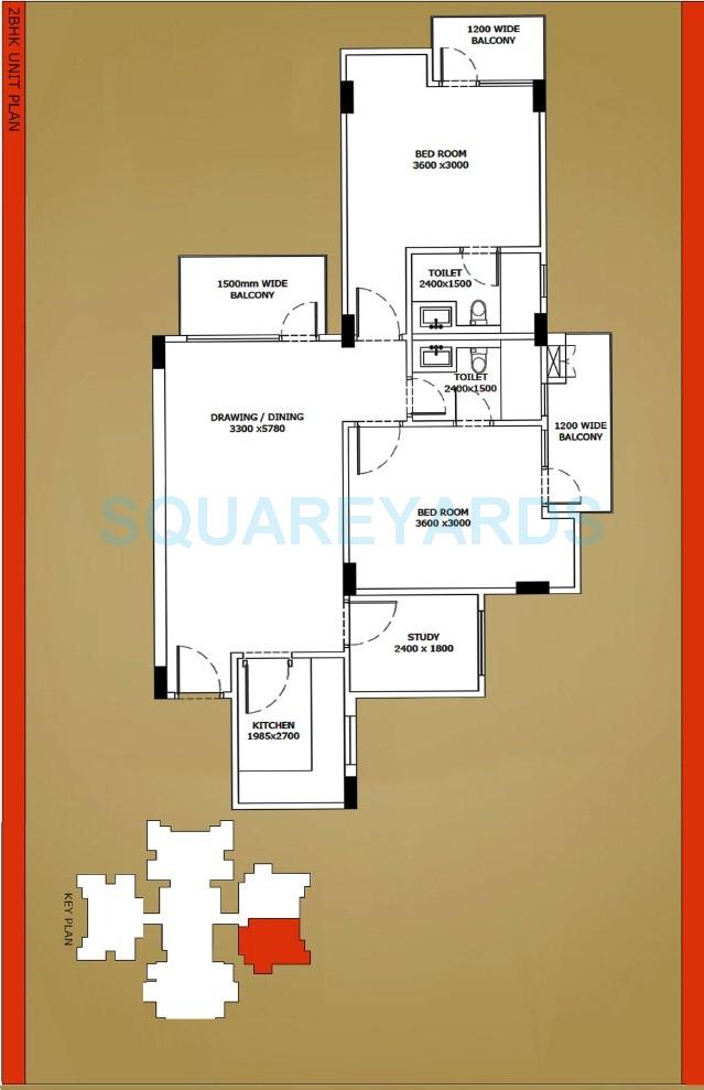 Floor plan of 2 BHK 1150 Sq. Ft. Apartment in Horizon Iridia, Noida