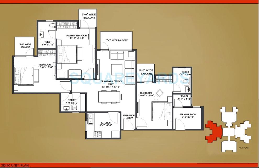 Floor plan of 3 BHK 1500 Sq. Ft. Apartment in Horizon Iridia, Noida