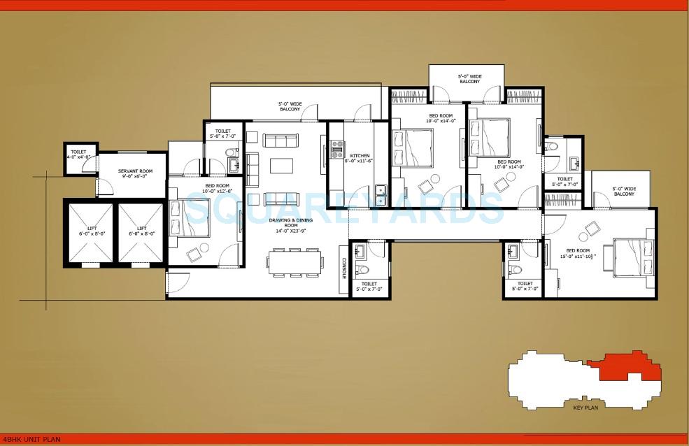 Floor plan of 4 BHK 2000 Sq. Ft. Apartment in Horizon Iridia, Noida