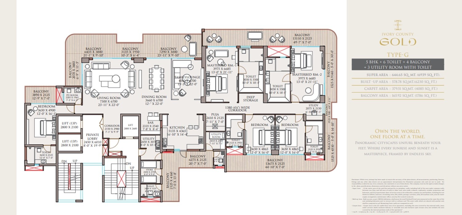 Floor plan of 5 BHK 6939 Sq. Ft. Apartment in Ivory County, Noida