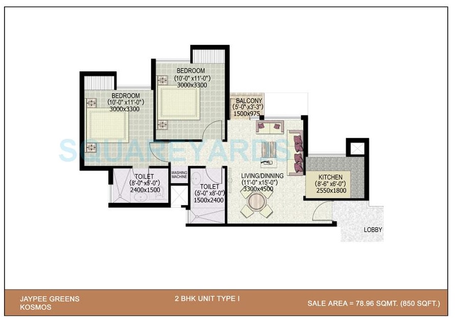 2 BHK 850 Sq. Ft. Apartment in Jaypee Green Kosmos Phase II