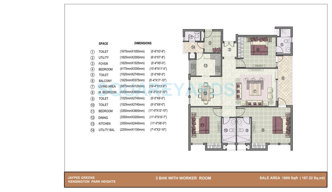 3 BHK 1800 Sq. Ft. Apartment