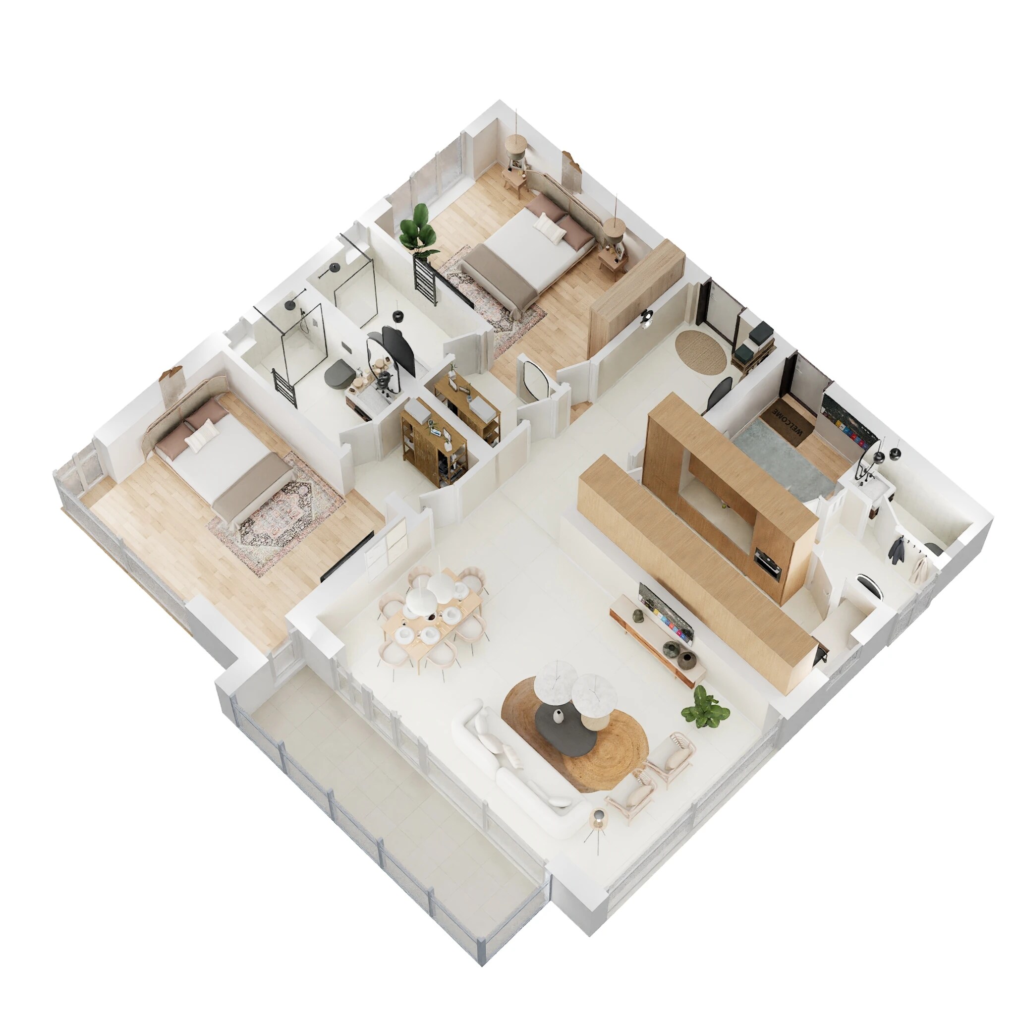 Floor plan of 2 BHK 1850 Sq. Ft. Apartment in Jaypee Greens Kristal Court, Noida