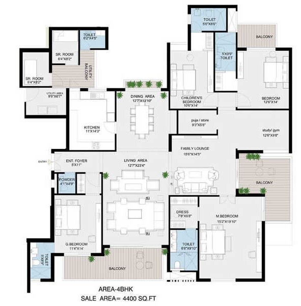 Floor plan of 4 BHK 4400 Sq. Ft. Apartment in Jaypee Greens Kube, Noida