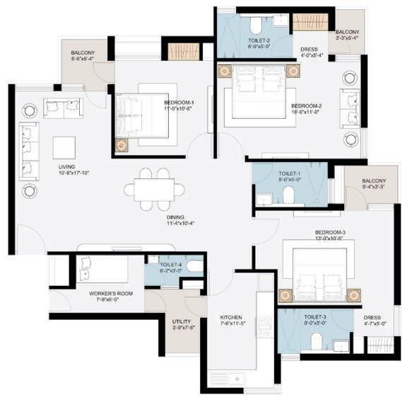 Jaypee Greens Kube Sector 128 3 BHK Layout