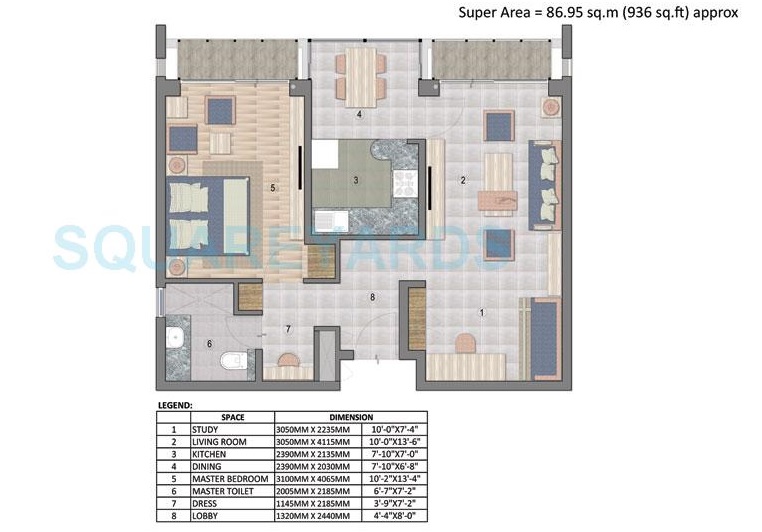 1 BHK 936 Sq. Ft. Apartment in Jaypee Greens Pavilion Court