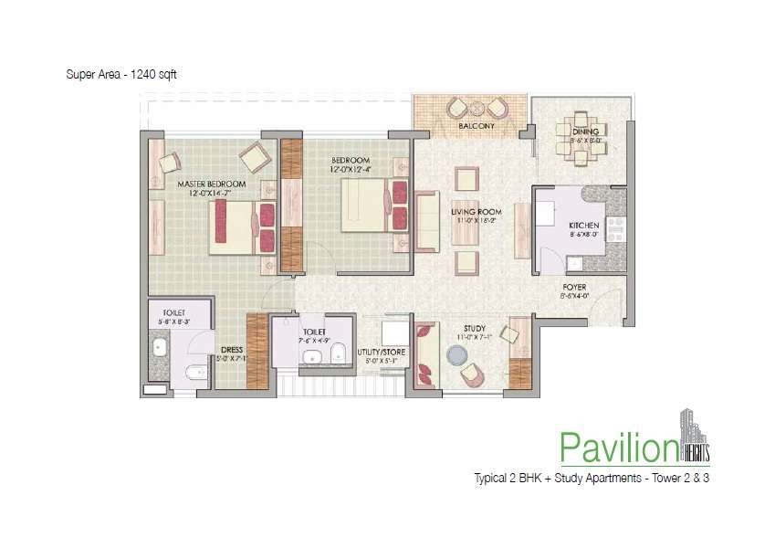 2 BHK 1240 Sq. Ft. Apartment in Jaypee Greens Pavilion Heights 1