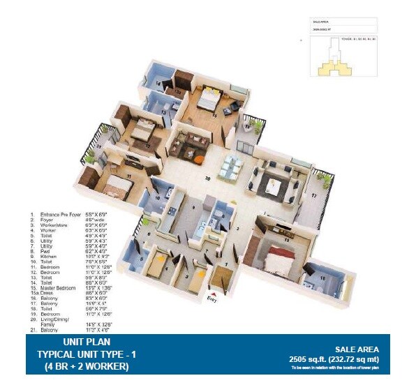 Floor plan of 4 BHK 2505 Sq. Ft. Apartment in Jaypee Greens The Orchards, Noida