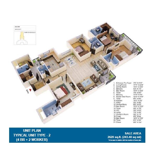 Floor plan of 4 BHK 2620 Sq. Ft. Apartment in Jaypee Greens The Orchards, Noida