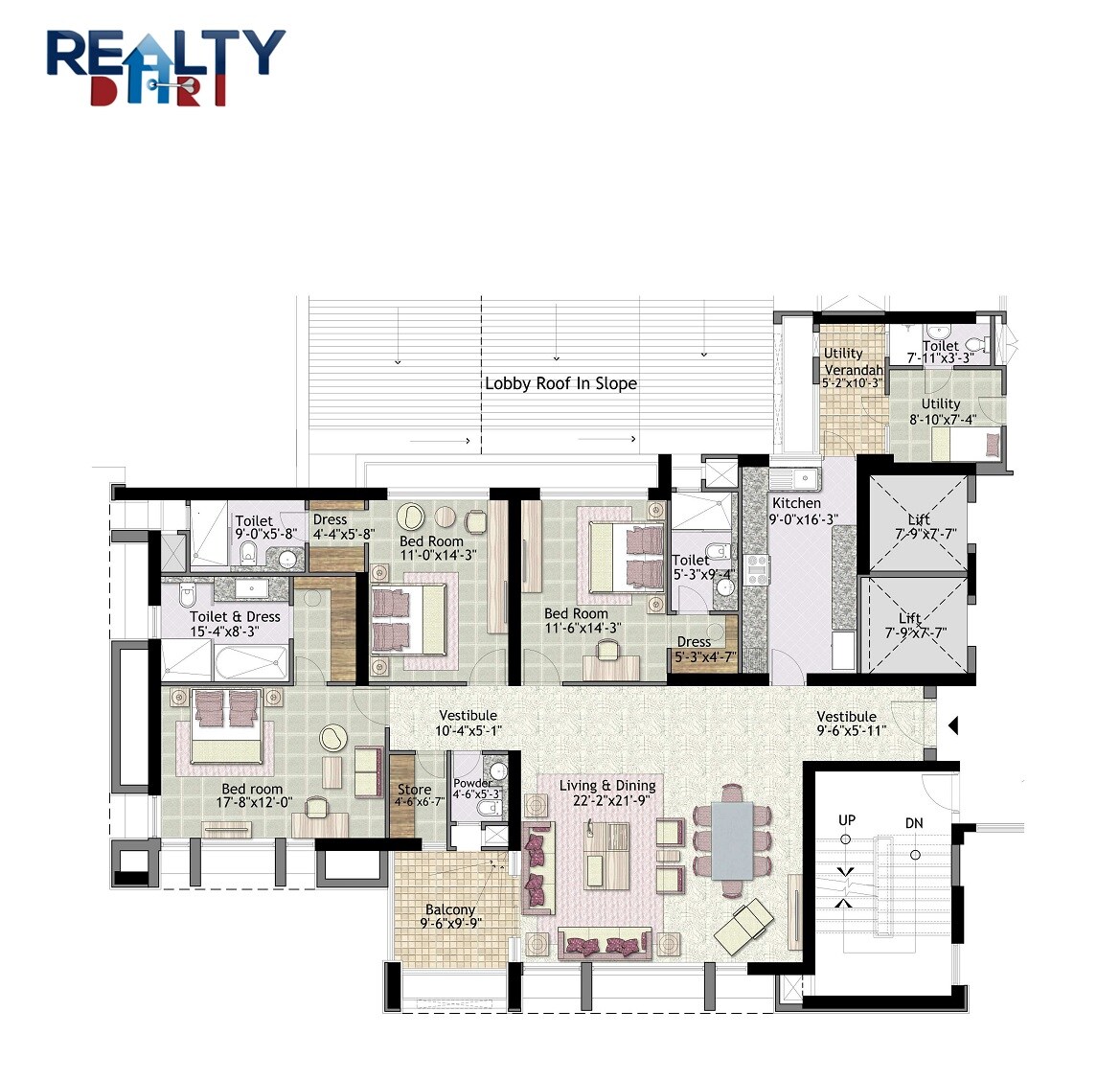 Floor plan of 3 BHK 2600 Sq. Ft. Apartment in Jaypee Imperial Court, Noida