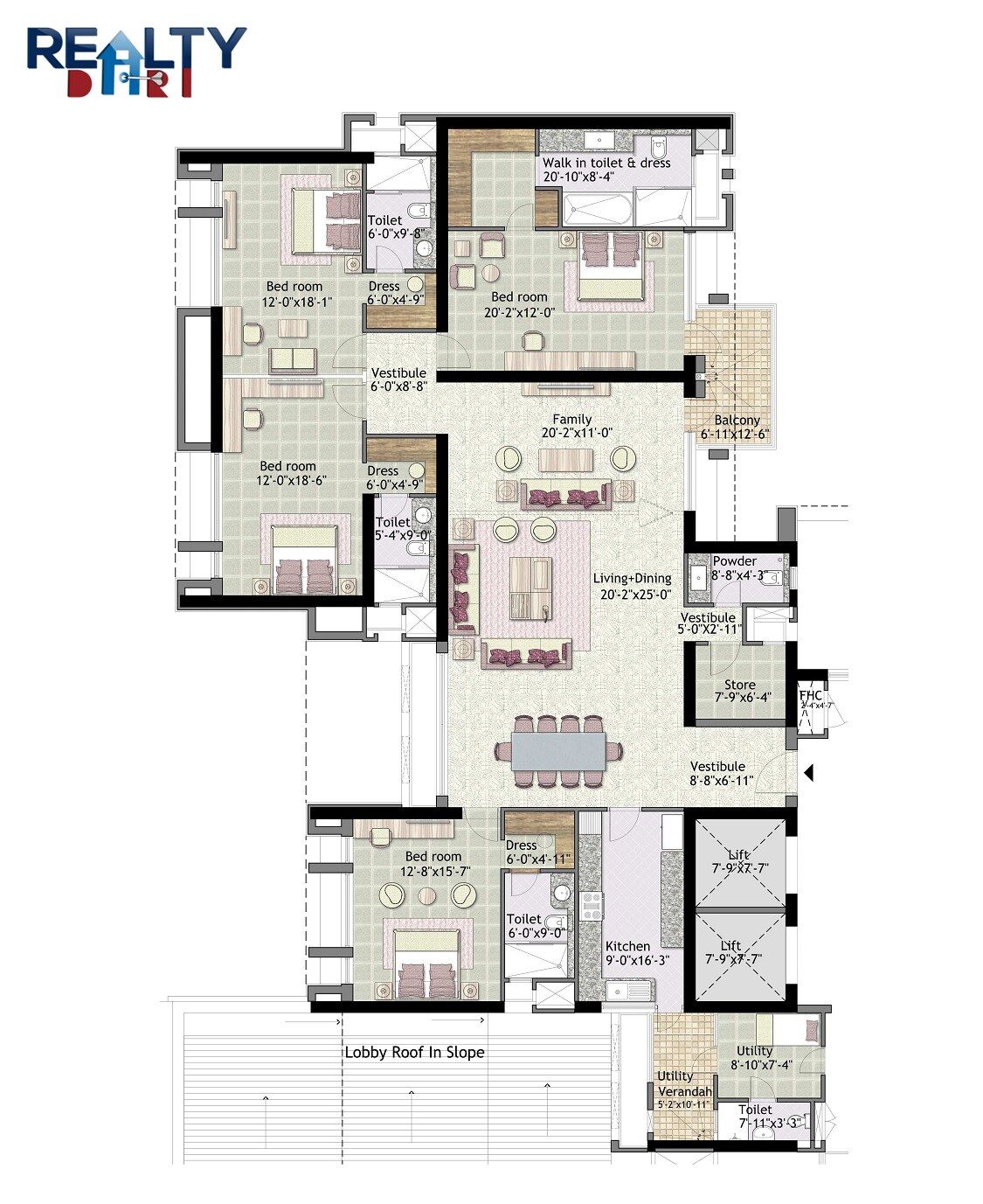 Floor plan of 4 BHK 3700 Sq. Ft. Apartment in Jaypee Imperial Court, Noida