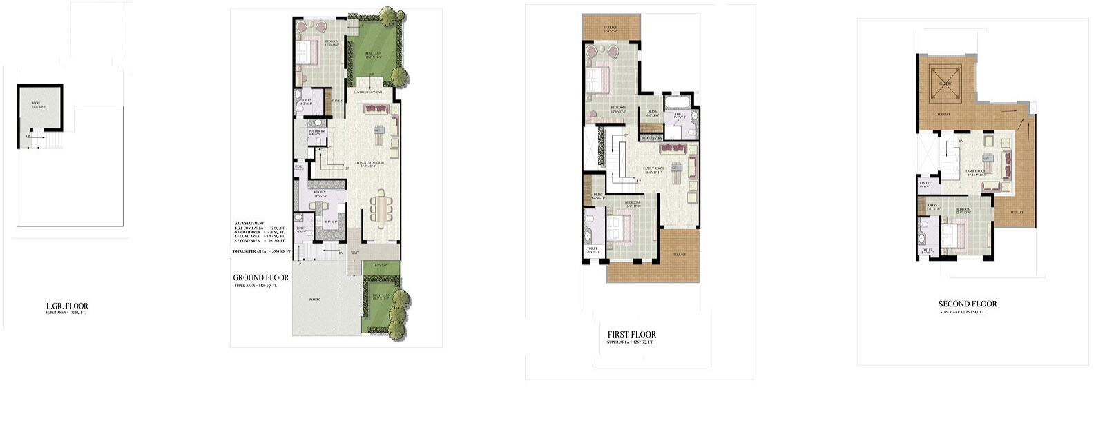 Floor plan of 4 BHK 3350 Sq. Ft. Villa in Jaypee Kallisto Town Homes, Noida
