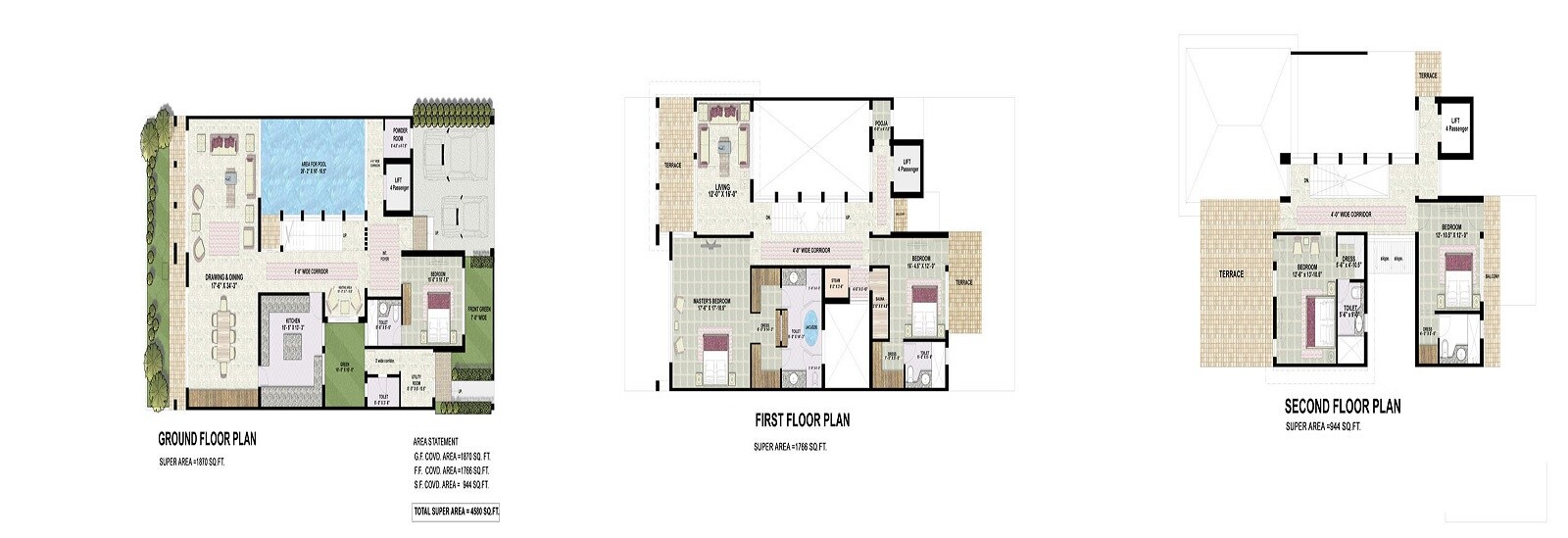 Floor plan of 5 BHK 4580 Sq. Ft. Villa in Jaypee Kallisto Town Homes, Noida