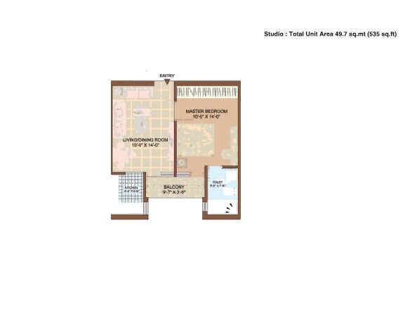 Floor plan of 1 BHK 535 Sq. Ft. Apartment in Jaypee Kasa Isles, Noida